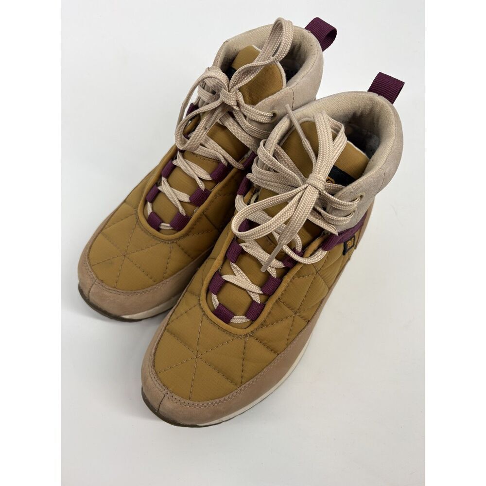Teva Mid Top Hiking Sneakers | Tan Quilted Trail Shoes | Outdoor Lace-Up Boots
